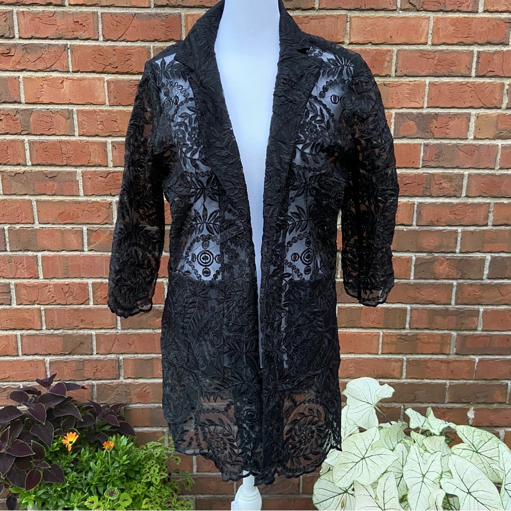 Sheer Black Lace Jacket/Coat Women’s Medium Gothic Outerwear